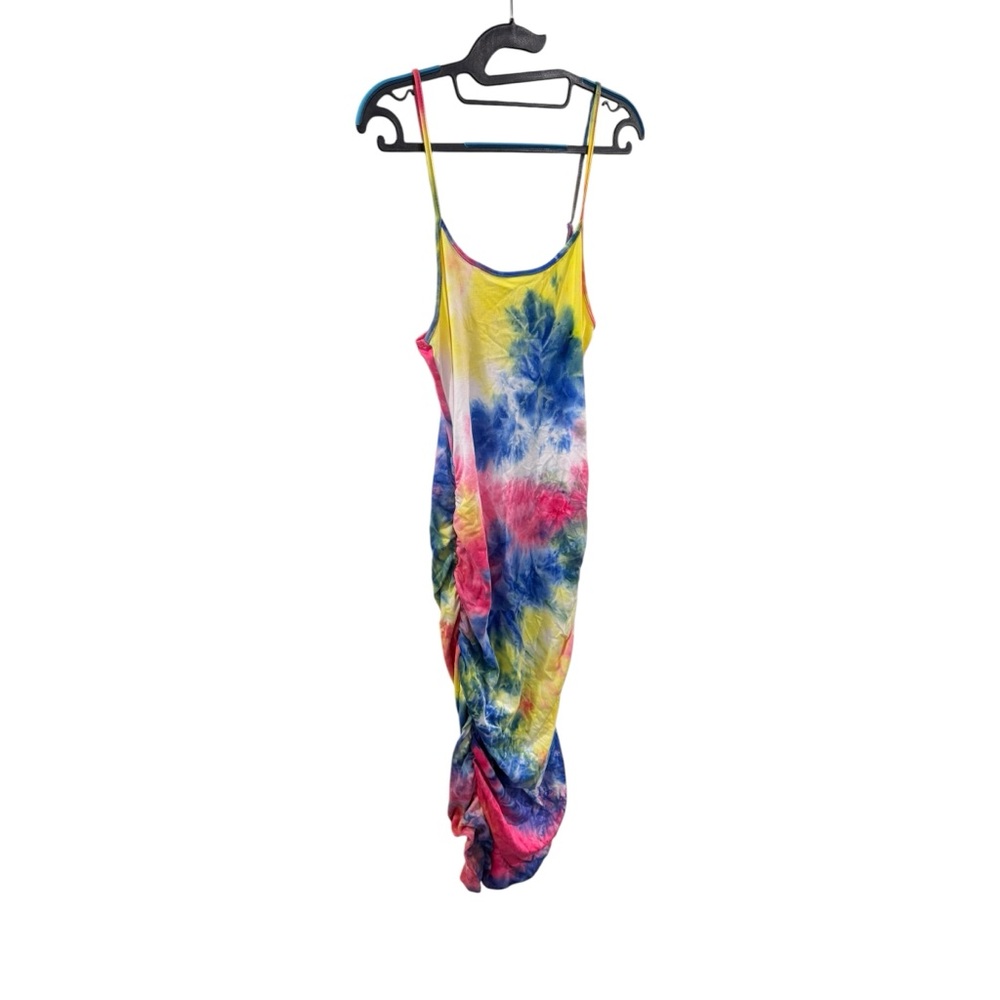 Fashion Nova Tie-Dye Midi Dress - Yellow, Blue, Pink